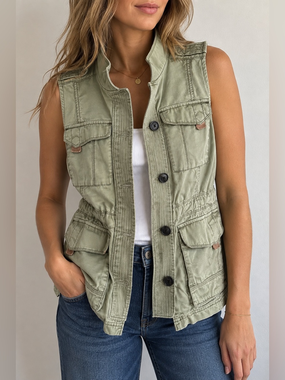 Abercrombie & Fitch Y2K Olive Green Utility Safari Cargo Vest Large